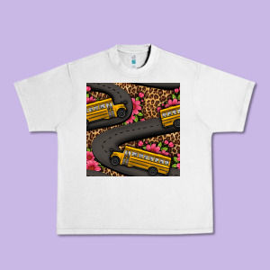 Flower Leopard School Bus Seamless Pattern Urban Heavy Tee Designed By Bundleandbundleshop