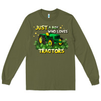 Army Green just a boy who loves tractors Long Sleeve Tee - JahusDesignShop