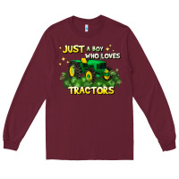 Burgundy just a boy who loves tractors Long Sleeve Tee - JahusDesignShop
