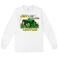 White just a boy who loves tractors Long Sleeve Tee - JahusDesignShop