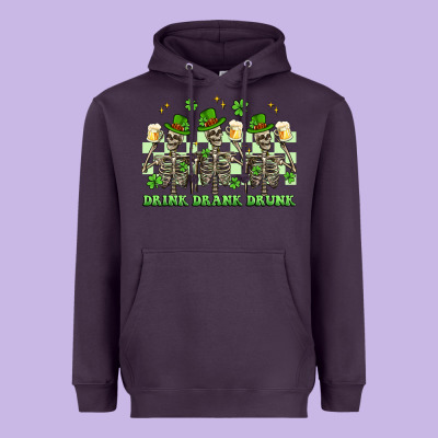 St. Patrick's Day Skeletons Drink Drank Drunk Heavyweight Hoodie Designed By Artiststas