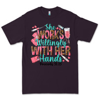 Plum she works willingly with her hands Premium Tee - texasbilliewilder
