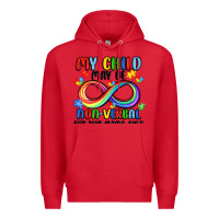 Red my child may be non verbal but this mama ain's Premium Hoodie - JahusDesignShop