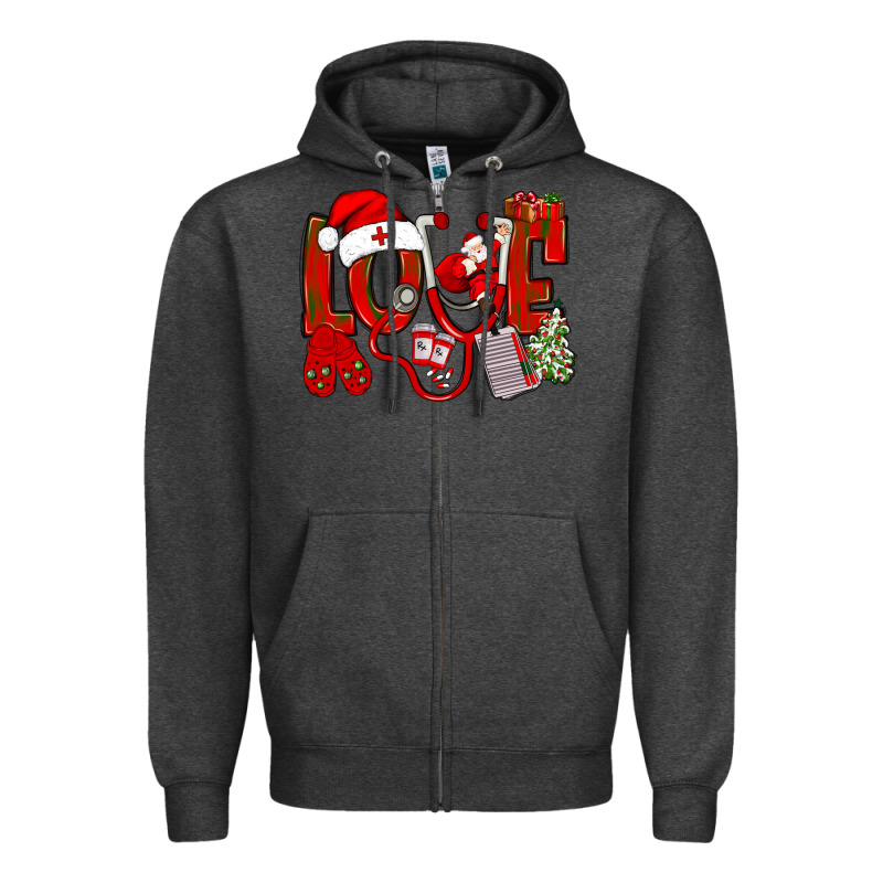 Christmas Love Nurse Zipper Hoodie by NancyCooperArtShop | Teevron
