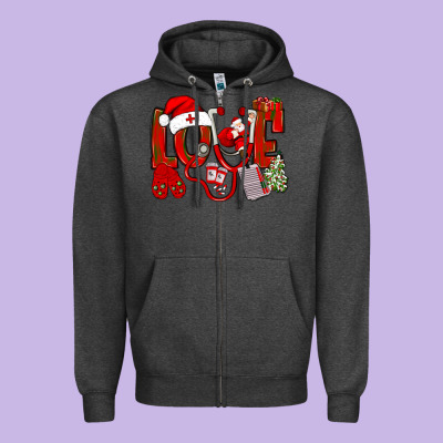 Christmas Love Nurse Zipper Hoodie Designed By Nancycooperartshop