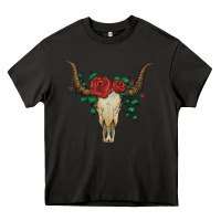Asphalt bull skull with roses Heavy Core Tee - Artiststas