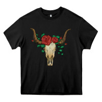 Black bull skull with roses Heavy Core Tee - Artiststas