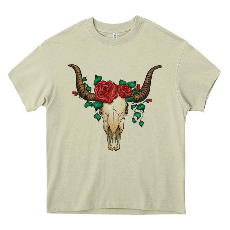 Bull Skull With Roses Heavy Core Tee by Artiststas | Teevron