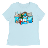Baby Blue winter snowman coffee cups Ladies Tee - Zillion Design Studio