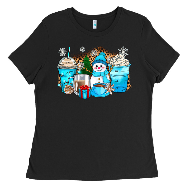 Winter Snowman Coffee Cups Ladies Tee by Zillion Design Studio | Teevron