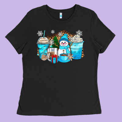 Winter Snowman Coffee Cups Ladies Tee Designed By Zillion Design Studio