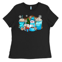 Black winter snowman coffee cups Ladies Tee - Zillion Design Studio