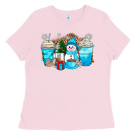 Bubblegum Pink winter snowman coffee cups Ladies Tee - Zillion Design Studio