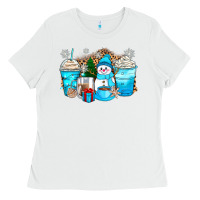 White winter snowman coffee cups Ladies Tee - Zillion Design Studio
