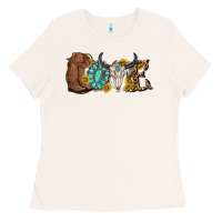 Western Love Bull Skull With Gemstone And Sunflowe Ladies Tee | Teevron