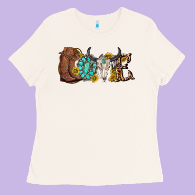 Western Love Bull Skull With Gemstone And Sunflowe Ladies Tee Designed By Texasbilliewilder