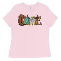 Bubblegum Pink western love bull skull with gemstone and sunflowe Ladies Tee - texasbilliewilder
