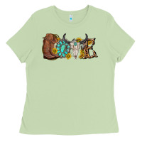 Matcha western love bull skull with gemstone and sunflowe Ladies Tee - texasbilliewilder