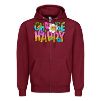 Burgundy choose happy with smile Zipper Hoodie - NancyCooperArtShop