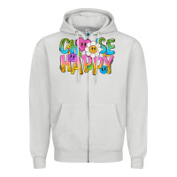Dove Grey choose happy with smile Zipper Hoodie - NancyCooperArtShop
