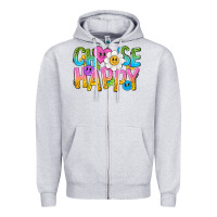 Heather Grey choose happy with smile Zipper Hoodie - NancyCooperArtShop