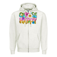 Oatmeal Heather choose happy with smile Zipper Hoodie - NancyCooperArtShop