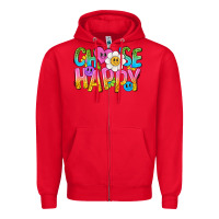 Red choose happy with smile Zipper Hoodie - NancyCooperArtShop