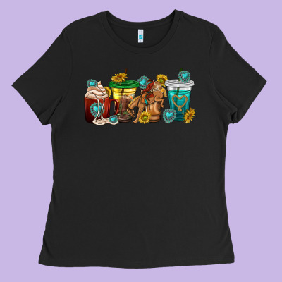 Western Rodeo Coffee Cup Ladies Tee Designed By Texasbilliewilder