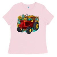 Bubblegum Pink western tractor Ladies Tee - texasbilliewilder