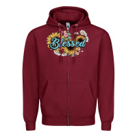Burgundy blessed Zipper Hoodie - NancyCooperArtShop