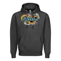 Charcoal Heather blessed Zipper Hoodie - NancyCooperArtShop