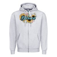 Heather Grey blessed Zipper Hoodie - NancyCooperArtShop