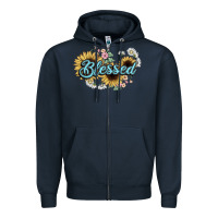 Navy blessed Zipper Hoodie - NancyCooperArtShop