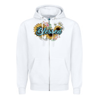 White blessed Zipper Hoodie - NancyCooperArtShop