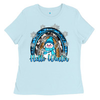 Baby Blue hello winter rainbow Ladies Tee - Zillion Design Studio