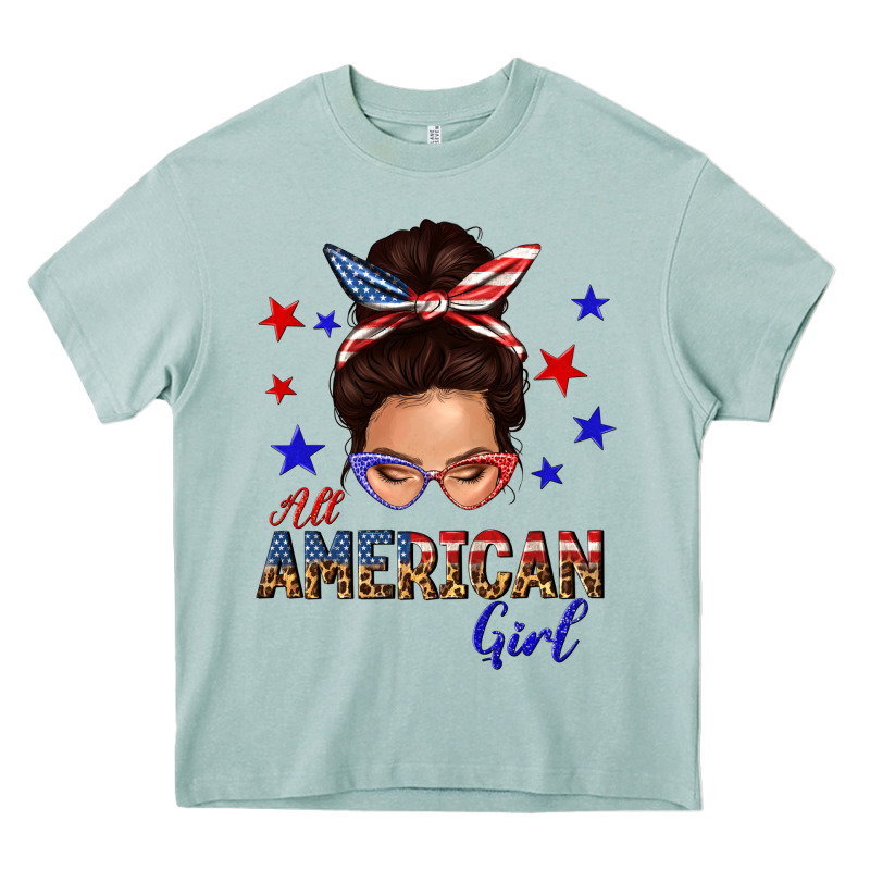 All American Girl Messy Bun Heavy Core Tee by texasbilliewilder | Teevron