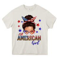 Cream all american girl messy bun Heavy Core Tee - texasbilliewilder