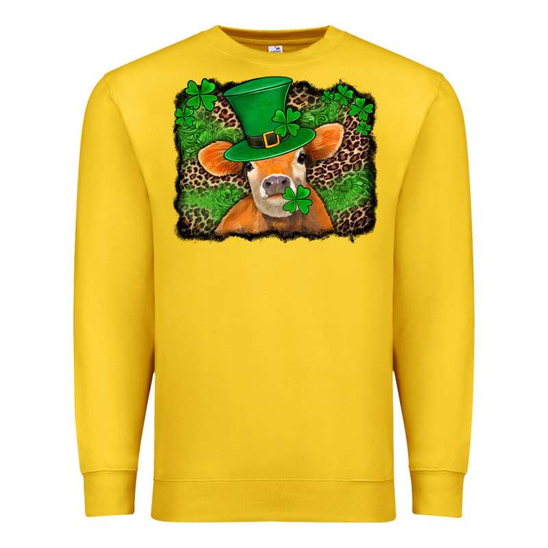 St Patricks Orange Cow With Leopard Background Premium Sweatshirt by Jasminsmagicworld | Teevron