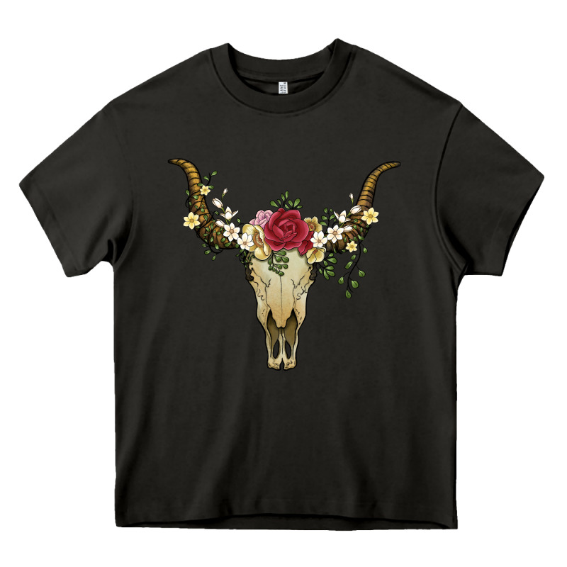 Bull Skull With Rose And Flowers Heavy Core Tee by Artiststas | Teevron