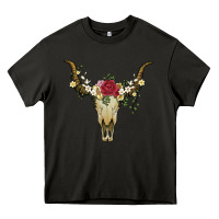 Asphalt bull skull with rose and flowers Heavy Core Tee - Artiststas