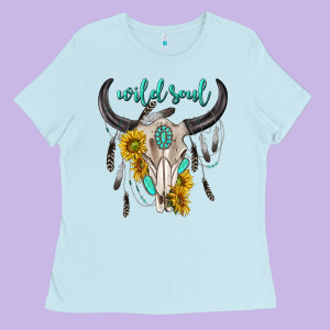 Wild Soul Boho Bull Skull Ladies Tee Designed By Texasbilliewilder