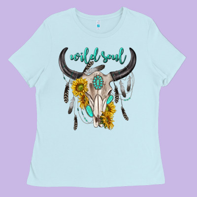 Wild Soul Boho Bull Skull Ladies Tee Designed By Texasbilliewilder