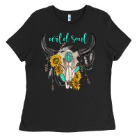 Black wild soul boho bull skull Ladies Tee - texasbilliewilder
