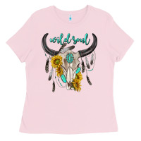 Bubblegum Pink wild soul boho bull skull Ladies Tee - texasbilliewilder