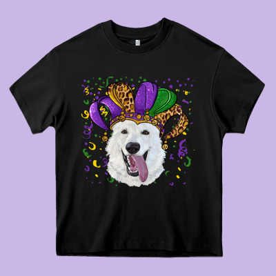Heavy Core Tee mardi gras hat  white shepherd