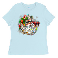 Baby Blue santa with sunglasses christmas Ladies Tee - Zillion Design Studio
