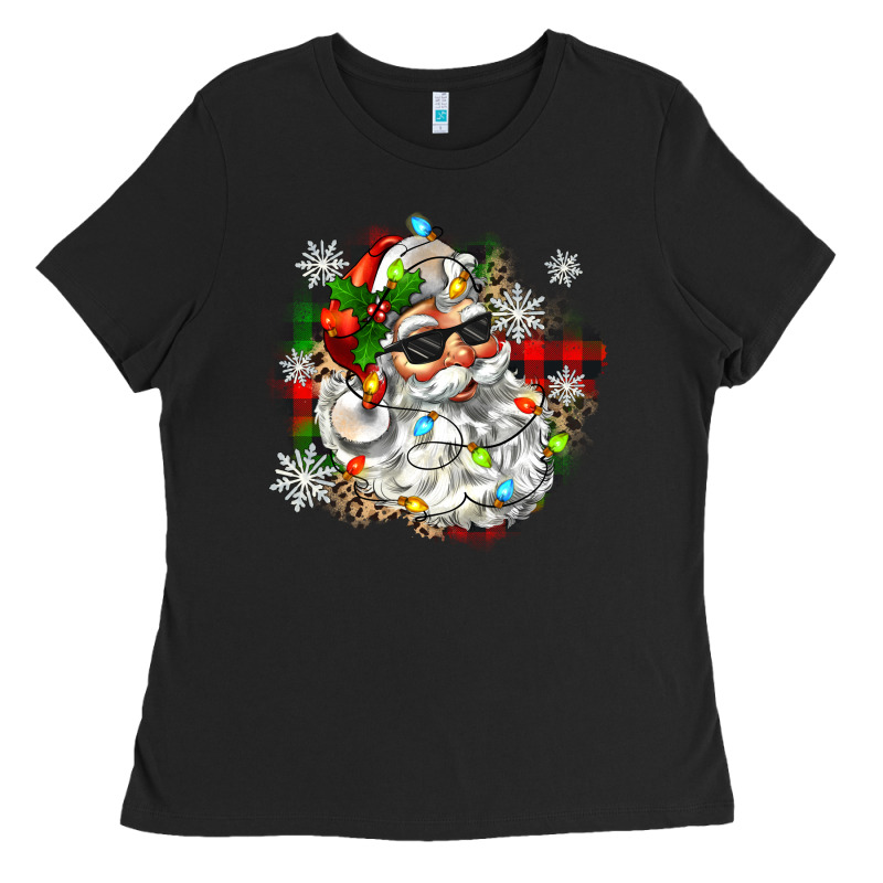 Santa With Sunglasses Christmas Ladies Tee by Zillion Design Studio | Teevron
