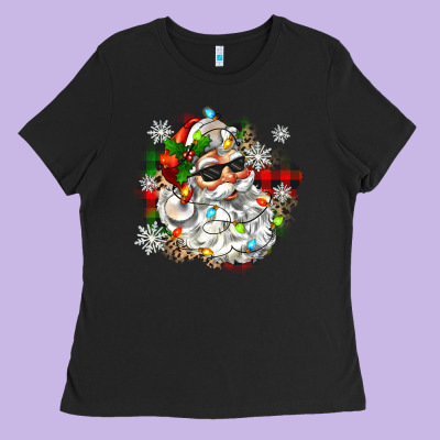 Santa With Sunglasses Christmas Ladies Tee Designed By Zillion Design Studio