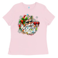 Bubblegum Pink santa with sunglasses christmas Ladies Tee - Zillion Design Studio