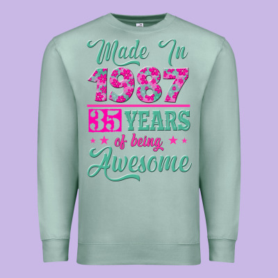 Made In 1987, 35 Years Of Being Awesome Premium Sweatshirt Designed By Jasminsmagicworld